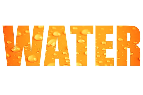 Słowo wody przez krople wody na kolor tła. Płytkie de — Zdjęcie stockowe
