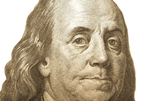 Portret van de voormalige Amerikaanse President Benjamin Franklin op de hundr — Stockfoto