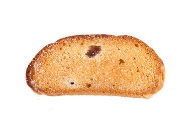 Rusk ile kuru üzüm ve beyaz bir arka plan üzerinde izole şeker