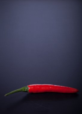 Siyah bir zemin üzerine kırmızı sıcak biber biber. Tonda