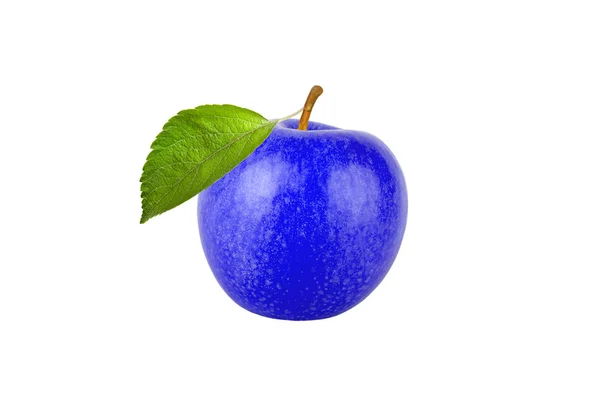 Blue apple with leaf isolated on white background — ストック写真