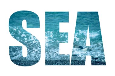 Word Denizi çakıl plajı ve masmavi bir deniz Akdeniz s üzerinden