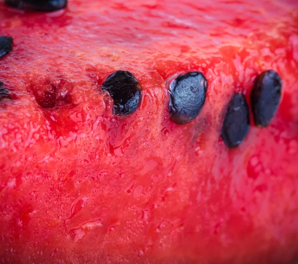 Sladký šťavnatý meloun s černými semeny. pozadí. Mělký dep — Stock fotografie