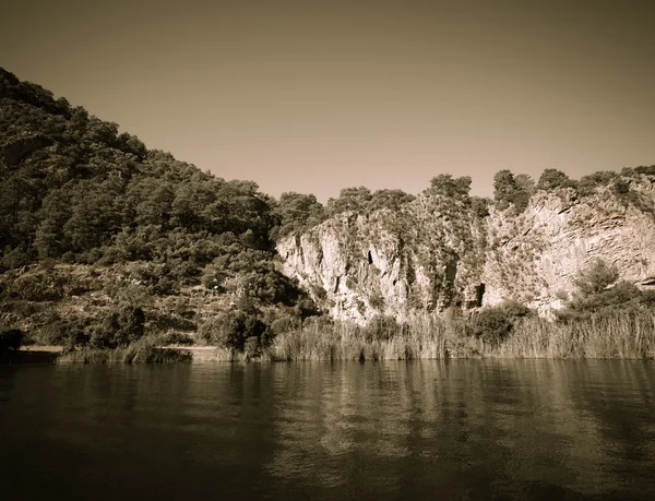 Rotsachtige oevers van de rivier Dalyan, Turkije. Tonrd — Stockfoto