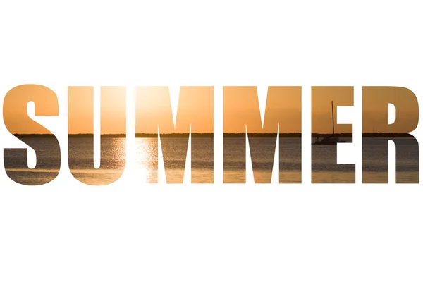 Слово літо на гарний захід сонця зображення в Кі Ларго, штат Флорида, — стокове фото