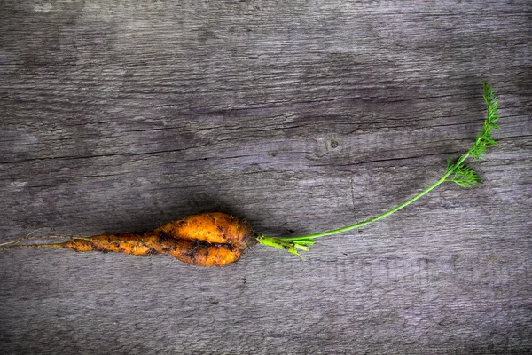 Dirty fresh carrot on old grey wooden background. Toned — Stock Photo, Image