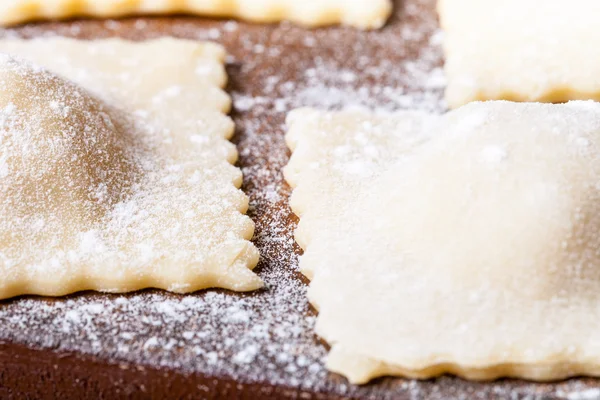 Pelmeni - Russian ravioli. Cooking process. Selective focus — Stock Photo, Image