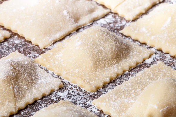 Pelmeni - Russian ravioli. Cooking process. Selective focus — Stock Photo, Image