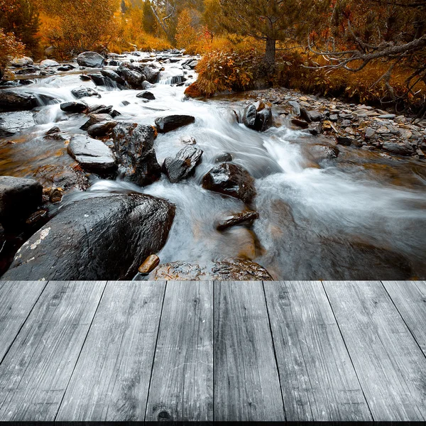 Água tempestuosa de um rio de montanha na floresta de. Vista de — Fotografia de Stock