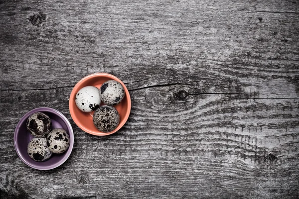 Composition with quail eggs. Wooden texture for background. Tone — Stock Photo, Image