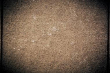 Eskici soyut arkaplan ile çerçeve koyu vignette desenli eskimiş kahverengi karton kapaklı eski lekeli kitabın fotokopi alanı ile retro tarzında ciltlenmiş