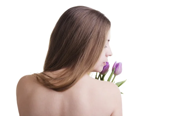 Модель с тюльпанами — стоковое фото