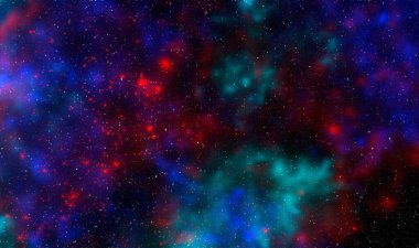 Yıldız tozu ve parlayan yıldızlarla dolu bir arka plan. Gerçekçi kainat ve renkli nebula. Renkli galaksi. 3d illüstrasyon.