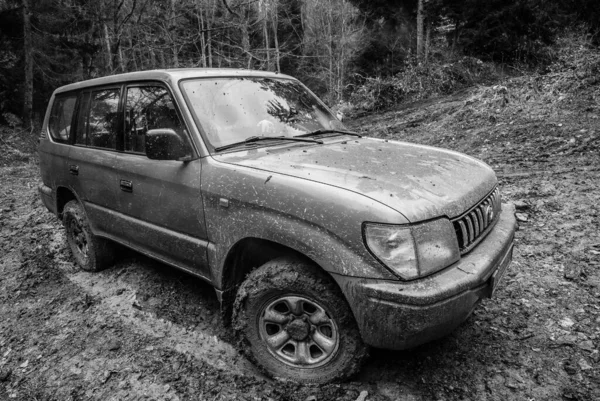 Georgien Bateti November 2015 Schmutziges Auto Herbstlichen Wald — Stockfoto