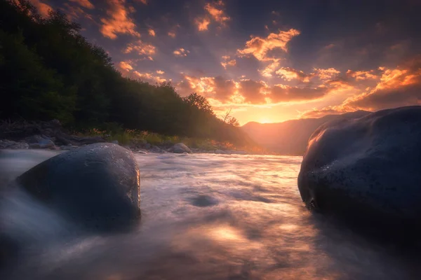 Beautiful Long Exposure River Georgia Caucasus Mountains — Stock Photo, Image