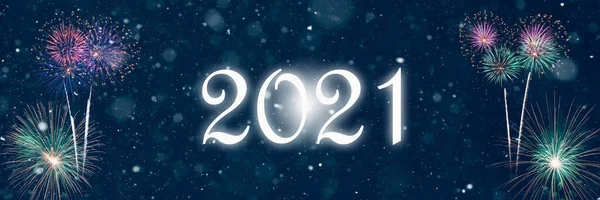 Absztrakt Defocused Celebration New Year 2021 Tűzijáték Égen Illusztráció — Stock Fotó