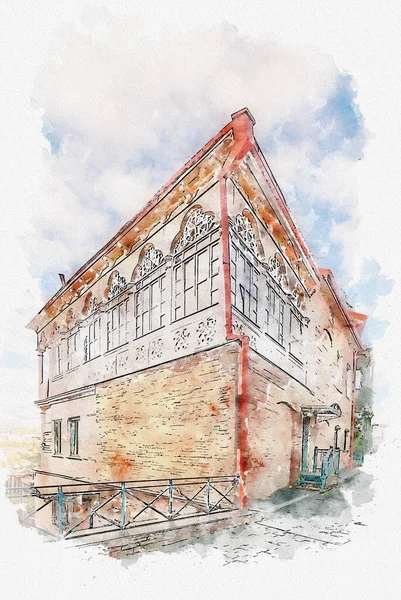Aquarellskizze Oder Illustration Einer Schönen Ansicht Der Traditionellen Europäischen Stadtarchitektur — Stockfoto