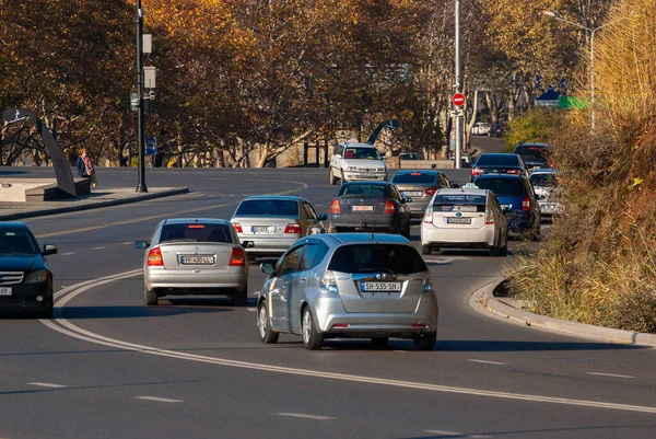 Gürcistan Tiflis Kasım 2020 Şehir Caddesinde Trafik — Stok fotoğraf