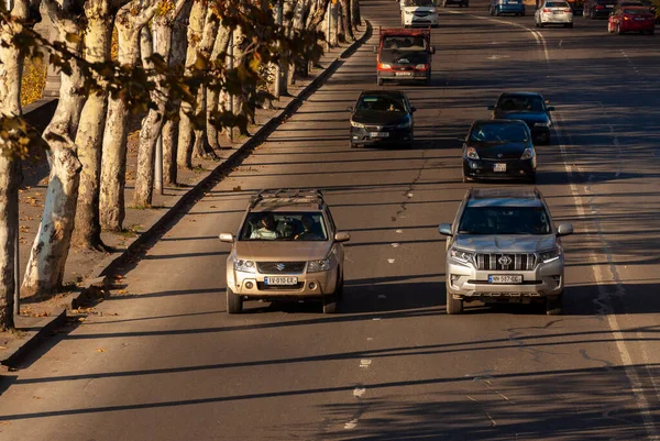 Gürcistan Tiflis Kasım 2020 Şehir Caddesinde Trafik — Stok fotoğraf