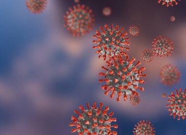 Grip COVID-19 virüs hücresi görüntüsü. Coronavirus Covid 19 salgın salgını geçmişi. Pandemik sağlık riski. 3B illüstrasyon kavramı.