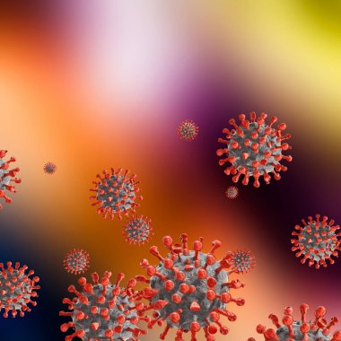 Grip COVID-19 virüs hücresi görüntüsü. Coronavirus Covid 19 salgın salgını geçmişi. Pandemik sağlık riski. 3B illüstrasyon kavramı.