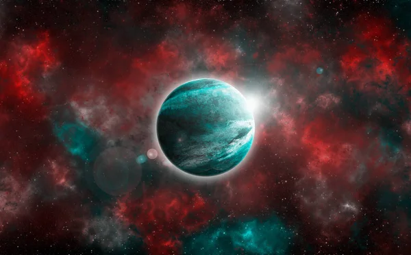 Onbekende Planeet Uit Ruimte Ruimtenevel Kosmische Sterrenhoop Buitenaardse Achtergrond Illustratie — Stockfoto