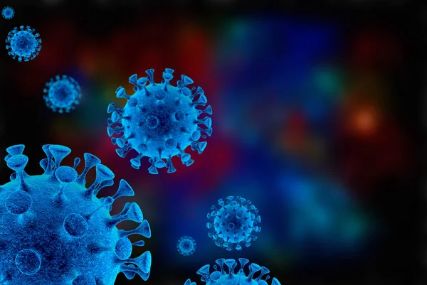 Image of flu COVID-19 virus cell. Coronavirus Covid 19 outbreak influenza background. Pandemic medical health risk. 3D illustration concept.