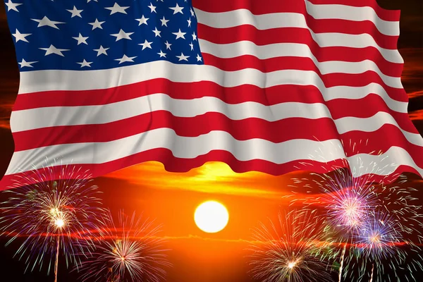 Julio Día Independencia Fondo Bandera Americana Con Fuegos Artificiales Concepto —  Fotos de Stock