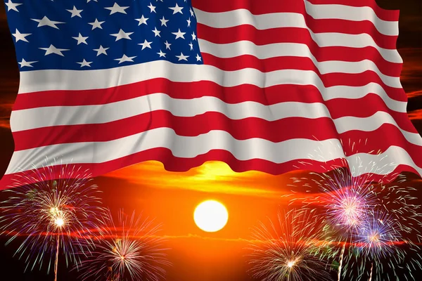 Usa Juli Självständighet Dag Bakgrund Amerikansk Flagga Med Fyrverkerier Celebration — Stockfoto