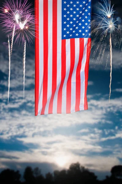 Usa Juli Uafhængighedsdag Baggrund Amerikansk Flag Med Fyrværkeri Celebration Concept - Stock-foto