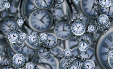 Büyük antika saat yüzleri. Zamanın dokusu, zarif koleksiyon. 3d illüstrasyon.