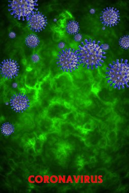 Grip COVID-19 virüs hücresi görüntüsü. Coronavirus Covid 19 salgın salgını geçmişi. Pandemik sağlık riski. 3B illüstrasyon kavramı.