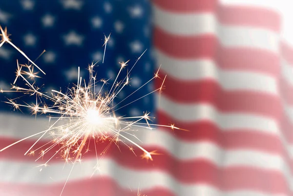 Vintage Celebration Sparklers Defocused American Flag Ιουλίου — Φωτογραφία Αρχείου