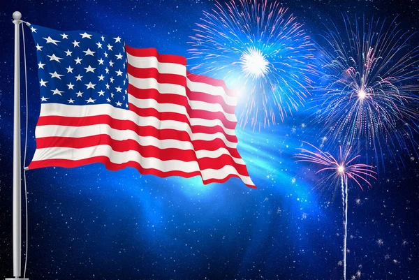 Usa Flagge Auf Feuerwerk Hintergrund Juli Unabhängigkeitstag Vaterländischer Feiertag Feierkonzept — Stockfoto