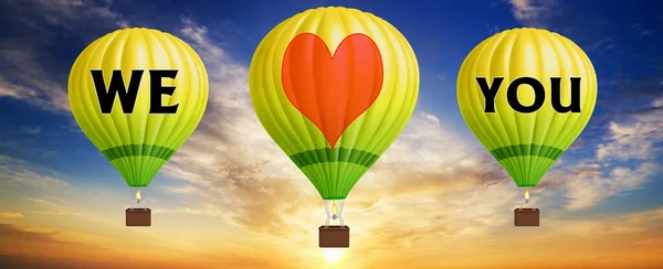 Warme Lucht Ballonnen Met Love Concept Abstracte Achtergrond Illustratie — Stockfoto