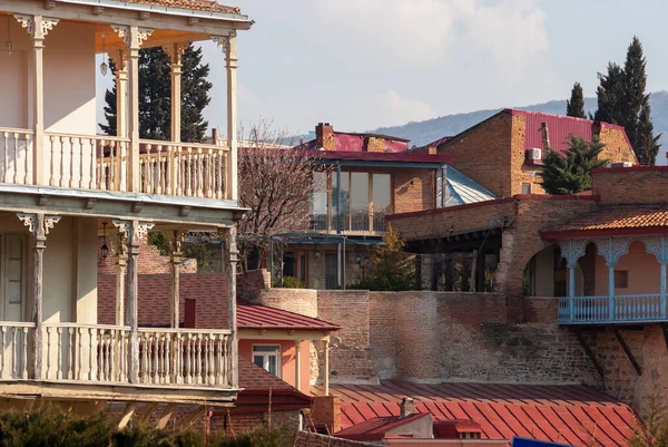 Грузия Тбилиси Марта 2021 Года Дома Балконами Историческом Районе Тбилиси — стоковое фото