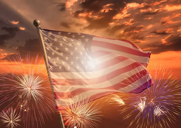 Usa Juli Självständighet Dag Bakgrund Amerikansk Flagga Med Fyrverkerier Celebration — Stockfoto