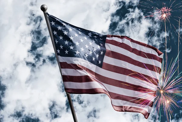 Usa Juli Självständighet Dag Bakgrund Amerikansk Flagga Med Fyrverkerier Celebration — Stockfoto