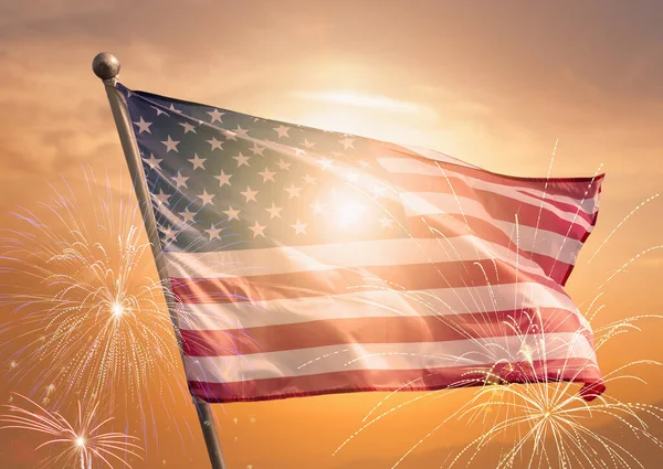 Usa Juli Onafhankelijkheidsdag Achtergrond Van Amerikaanse Vlag Met Vuurwerk Celebration — Stockfoto