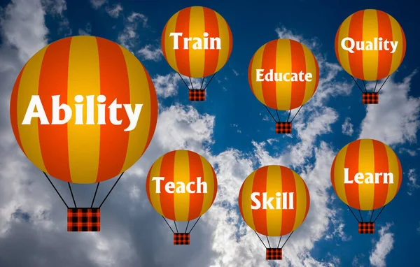 Varmluftsballonger Med Ability Koncept Abstrakt Bakgrund Tänkande Och Kreativitet Illustration — Stockfoto