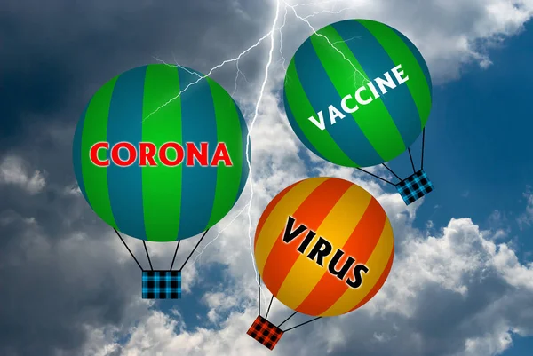 Balon Udara Panas Dengan Konsep Vaksin Coronavirus Latar Belakang Abstrak — Stok Foto