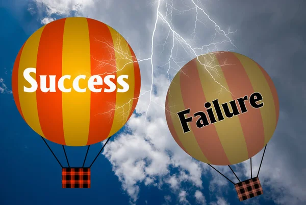 Hőlégballonok Siker Kudarc Koncepciójával Absztrakt Háttér Gondolkodás Kreativitás Illusztráció — Stock Fotó