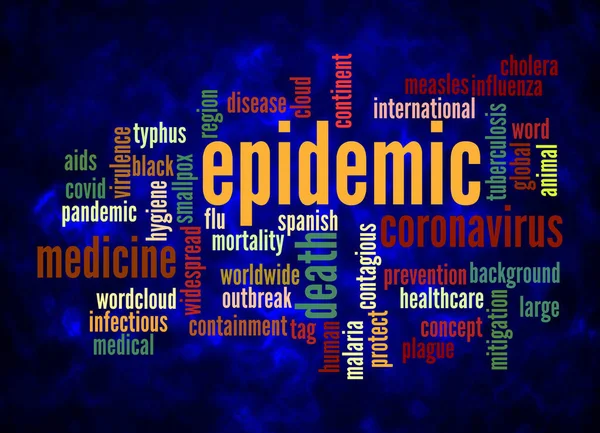 Word Cloud Epidemicのコンセプトは テキストのみで作成します — ストック写真