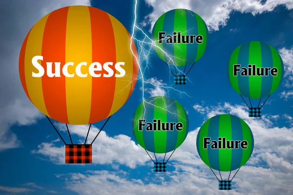 Hőlégballonok Siker Kudarc Koncepciójával Absztrakt Háttér Gondolkodás Kreativitás Illusztráció — Stock Fotó
