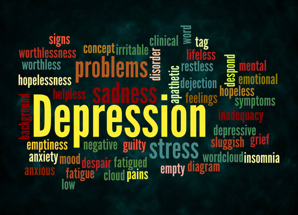 Word Cloud with DEPRESSION concept create with text only.