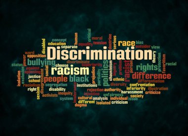 Kelime Bulutu sadece metin ile oluşturulan Diskriminasyon kavramı.