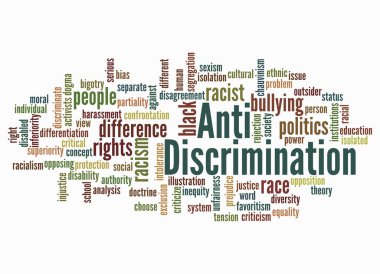 ANTI DISCRIMINATION kavramına sahip Kelime Bulutu sadece metin ile oluşturulur.