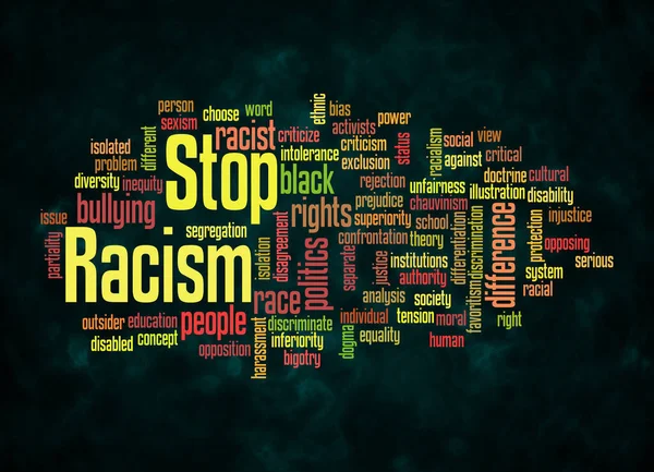 Word Cloud Stop Racism Koncepció Létrehozása Csak Szöveggel — Stock Fotó