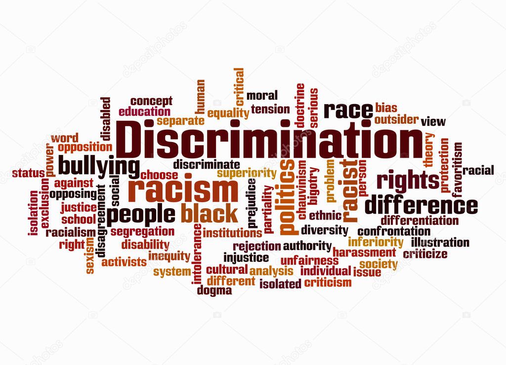 Word Cloud with DISCRIMINATION concept create with text only.