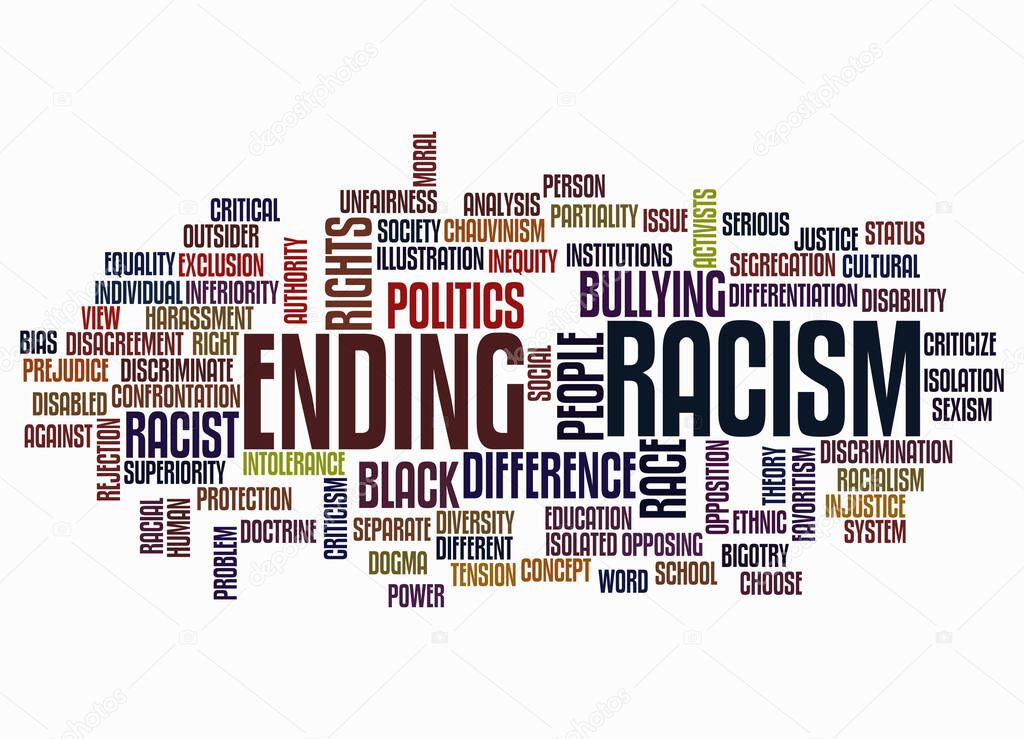 Word Cloud with ENDING RACISM concept create with text only.
